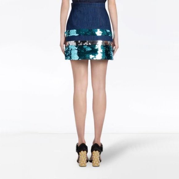 NWT Miu Miu orange silver sequin denim mini skirt - Picture 5 of 16